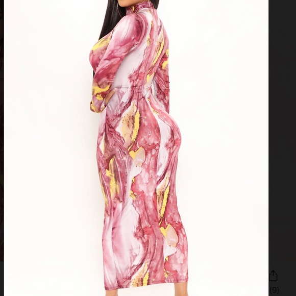 Marble midi long sleeve dress burgundy 1X FASHION NOVA - Picture 6 of 8